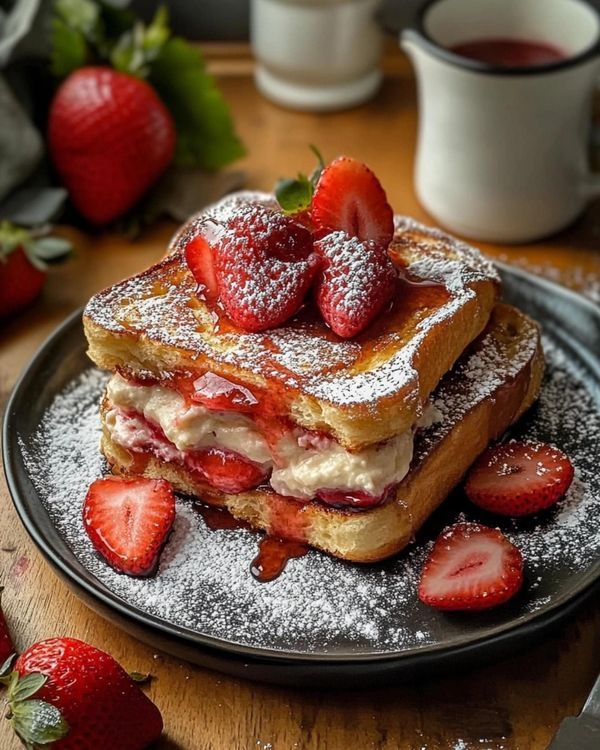 Πρωινό με French Toast Cheesecake &&nbsp;φράουλες.